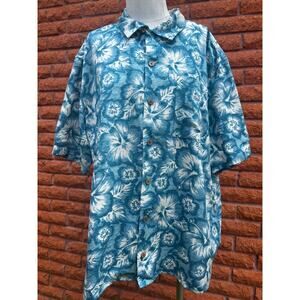 Pusser's west indies 100% silk blue & white hibiscus Hawaiian shirt men's large